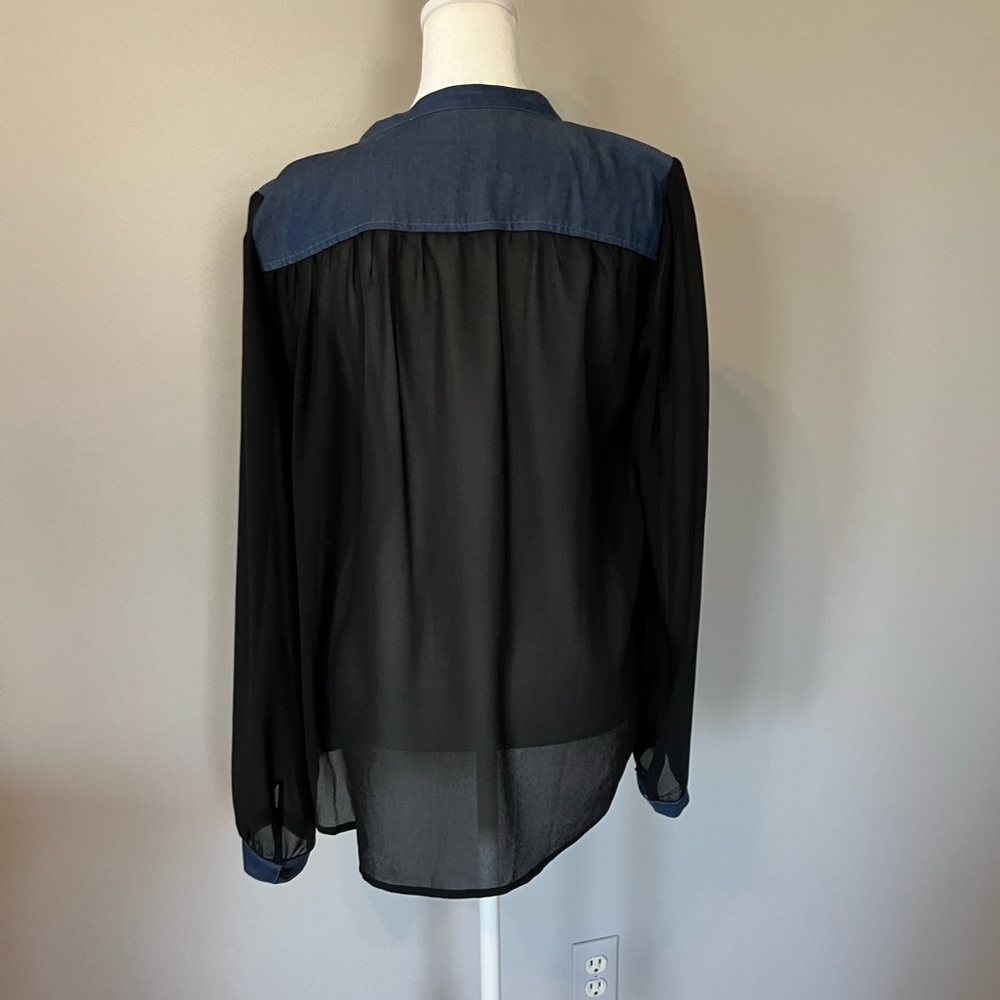 7 for all mankind black sheer long sleeved blouse - Picture 2 of 6